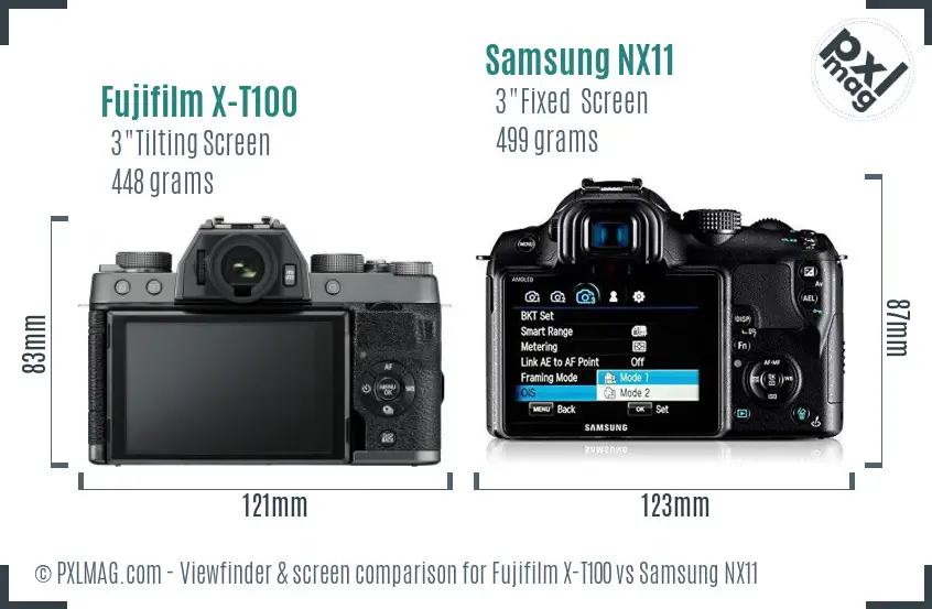 Fujifilm X-T100 vs Samsung NX11 Screen and Viewfinder comparison