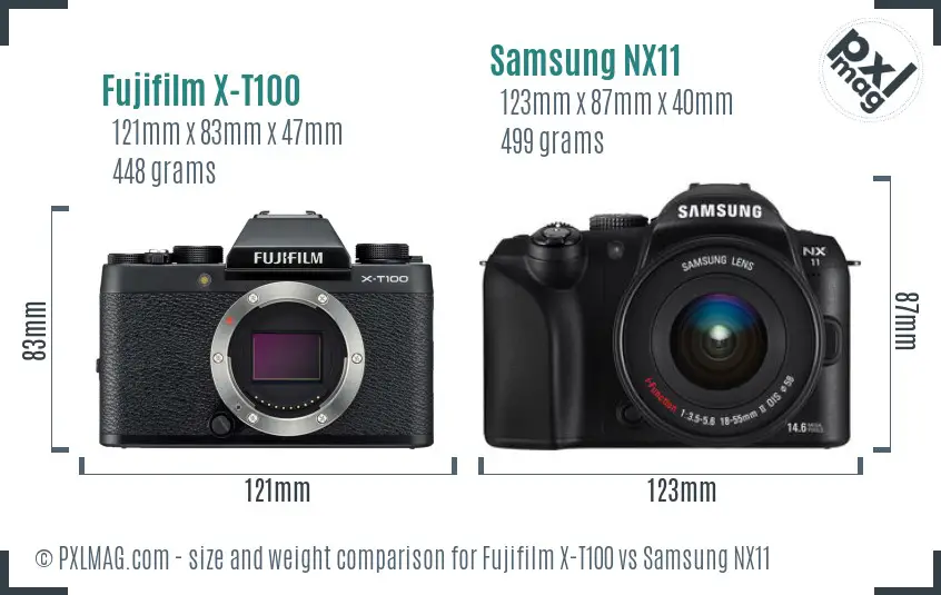 Fujifilm X-T100 vs Samsung NX11 size comparison