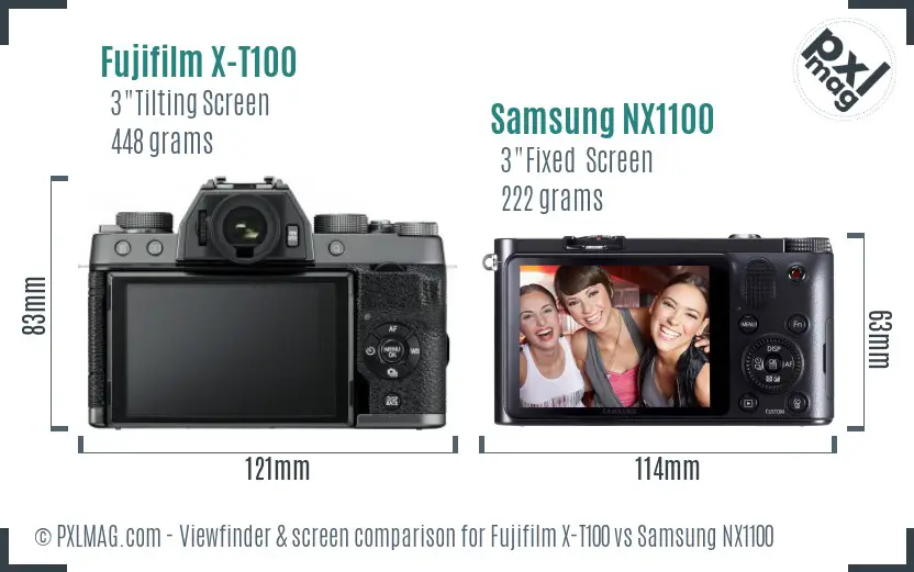 Fujifilm X-T100 vs Samsung NX1100 Screen and Viewfinder comparison