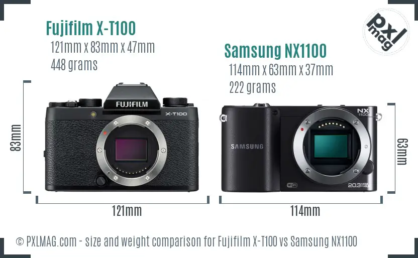 Fujifilm X-T100 vs Samsung NX1100 size comparison