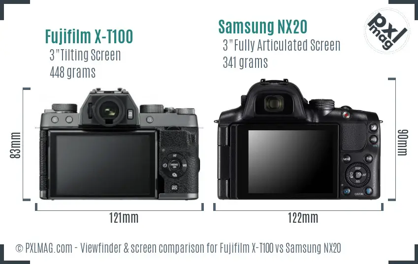 Fujifilm X-T100 vs Samsung NX20 Screen and Viewfinder comparison
