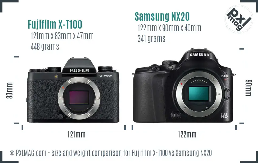 Fujifilm X-T100 vs Samsung NX20 size comparison