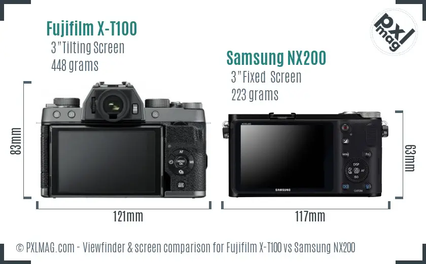 Fujifilm X-T100 vs Samsung NX200 Screen and Viewfinder comparison