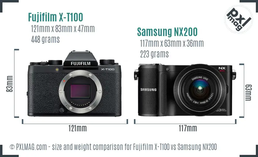 Fujifilm X-T100 vs Samsung NX200 size comparison