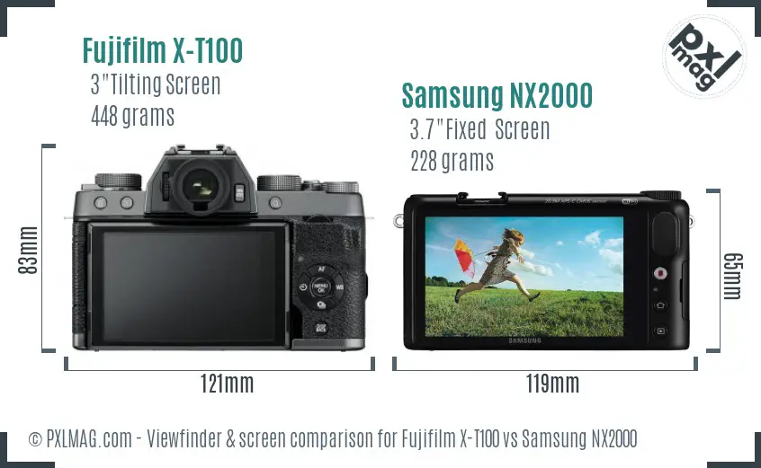 Fujifilm X-T100 vs Samsung NX2000 Screen and Viewfinder comparison