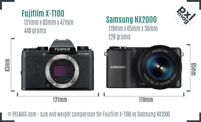 Fujifilm X-T100 vs Samsung NX2000 size comparison