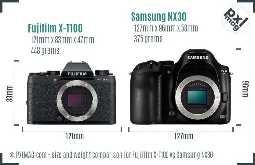 Fujifilm X-T100 vs Samsung NX30 size comparison Fujifilm X-T100 vs Samsung NX30 size comparison