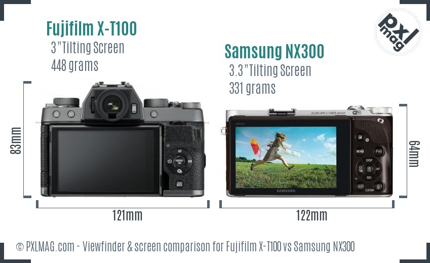 Fujifilm X-T100 vs Samsung NX300 Screen and Viewfinder comparison