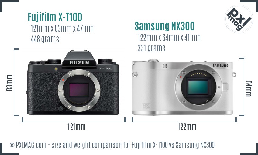 Fujifilm X-T100 vs Samsung NX300 size comparison