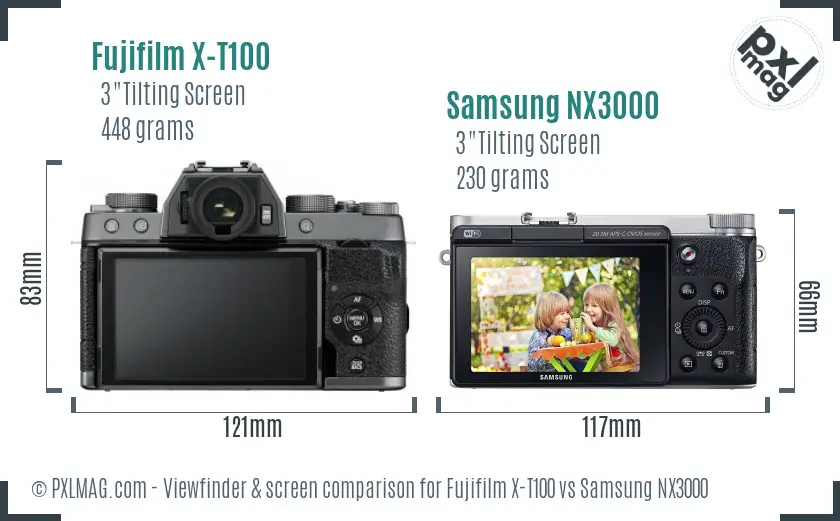 Fujifilm X-T100 vs Samsung NX3000 Screen and Viewfinder comparison