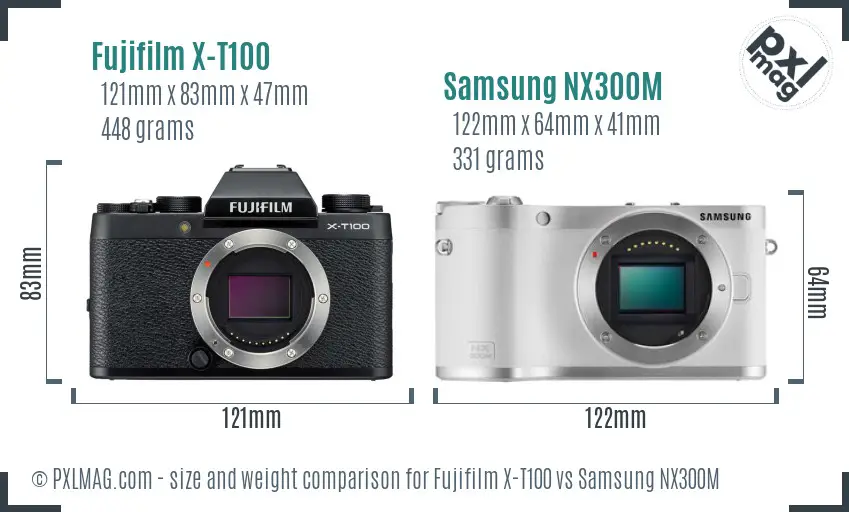 Fujifilm X-T100 vs Samsung NX300M size comparison