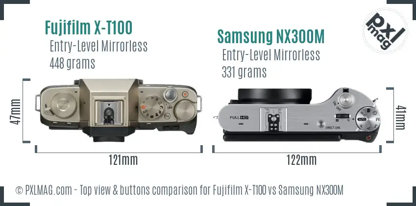 Fujifilm X-T100 vs Samsung NX300M top view buttons comparison