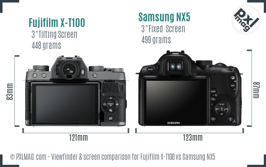Fujifilm X-T100 vs Samsung NX5 Screen and Viewfinder comparison