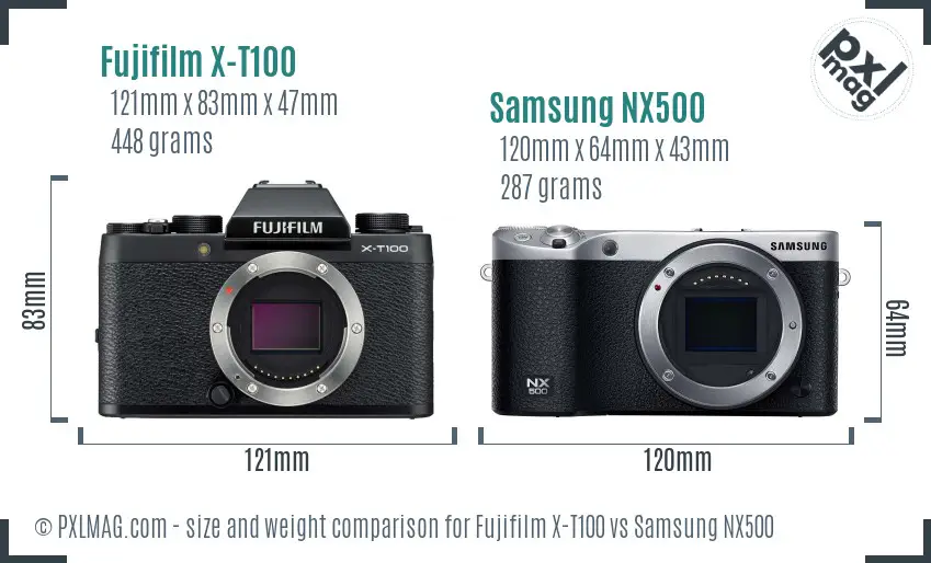 Fujifilm X-T100 vs Samsung NX500 size comparison