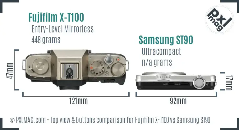 Fujifilm X-T100 vs Samsung ST90 top view buttons comparison