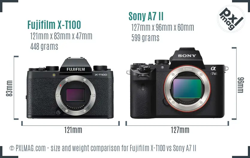 Fujifilm X-T100 vs Sony A7 II size comparison Fujifilm X-T100 vs Sony A7 II size comparison