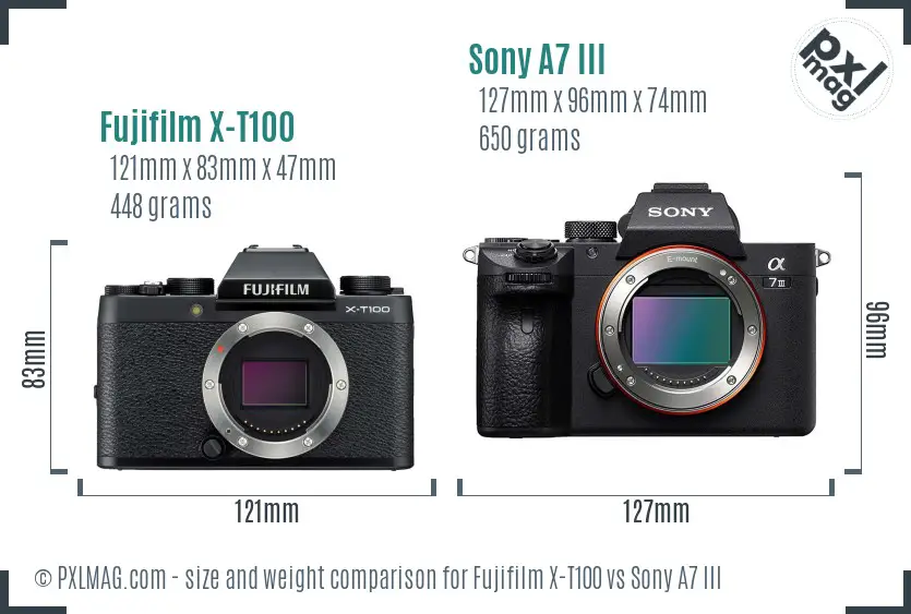 Fujifilm X-T100 vs Sony A7 III size comparison
