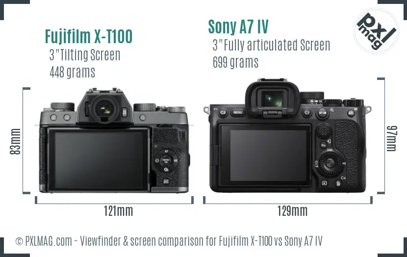 Fujifilm X-T100 vs Sony A7 IV Screen and Viewfinder comparison