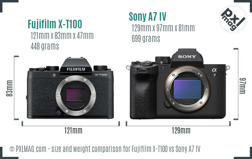 Fujifilm X-T100 vs Sony A7 IV size comparison