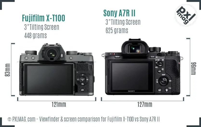 Fujifilm X-T100 vs Sony A7R II Screen and Viewfinder comparison