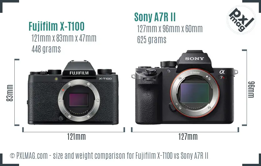 Fujifilm X-T100 vs Sony A7R II size comparison