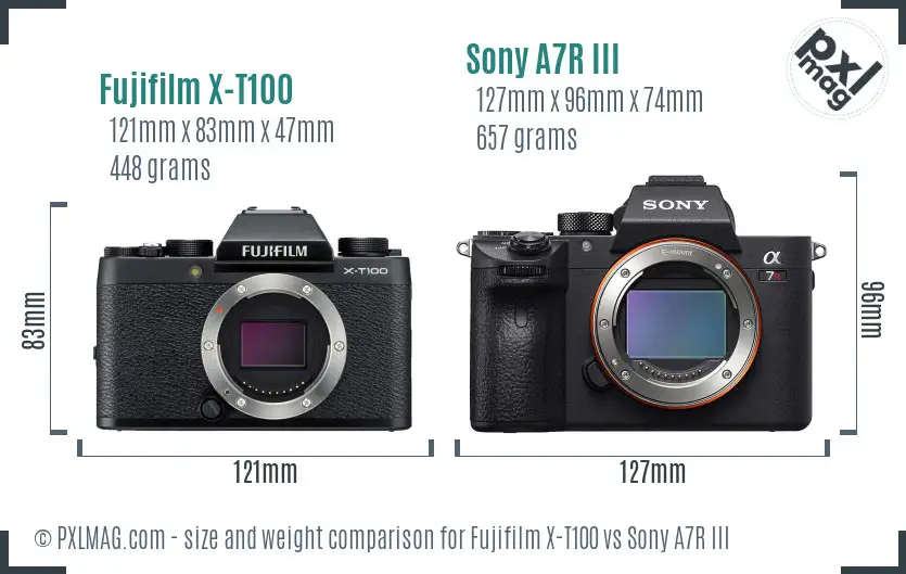 Fujifilm X-T100 vs Sony A7R III size comparison