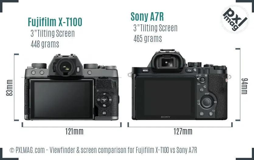 Fujifilm X-T100 vs Sony A7R Screen and Viewfinder comparison