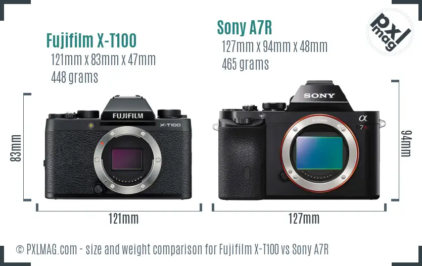 Fujifilm X-T100 vs Sony A7R size comparison