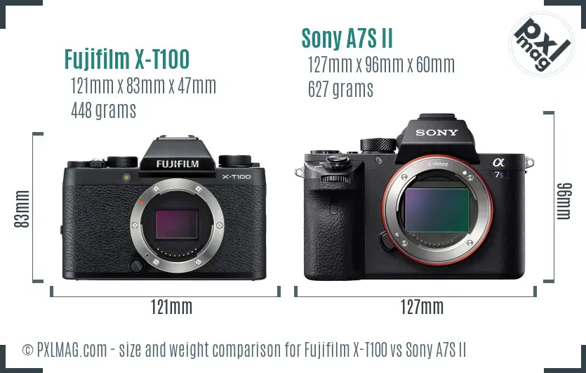 Fujifilm X-T100 vs Sony A7S II size comparison