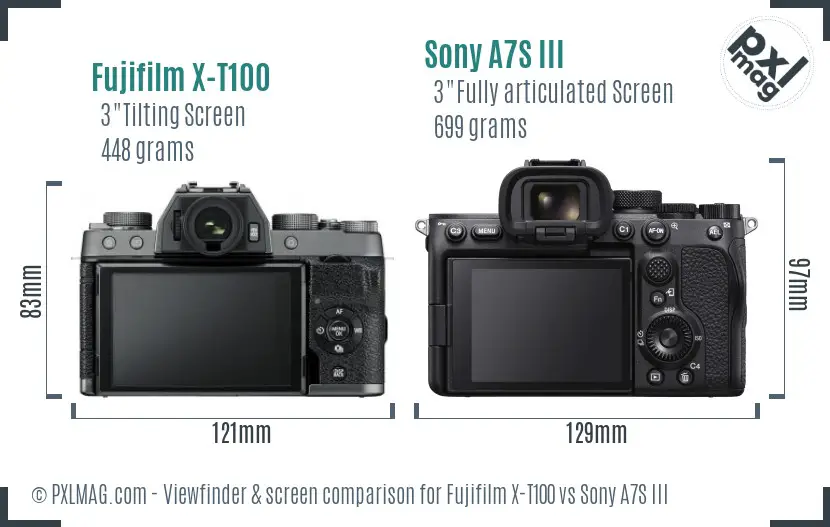 Fujifilm X-T100 vs Sony A7S III Screen and Viewfinder comparison