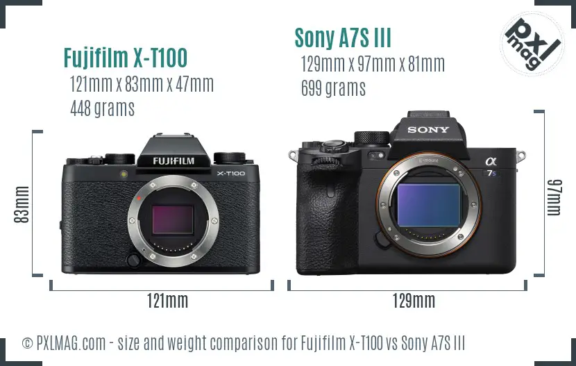 Fujifilm X-T100 vs Sony A7S III size comparison