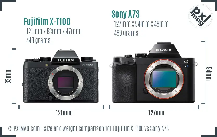 Fujifilm X-T100 vs Sony A7S size comparison Fujifilm X-T100 vs Sony A7S size comparison