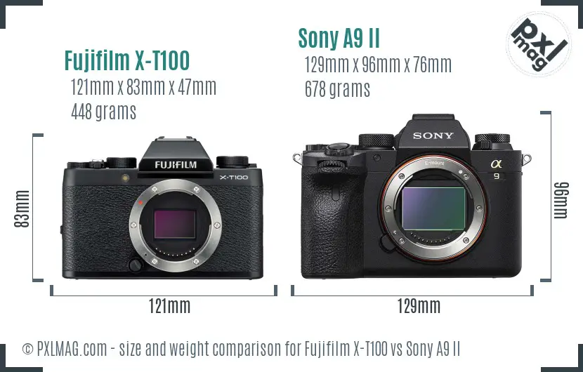 Fujifilm X-T100 vs Sony A9 II size comparison