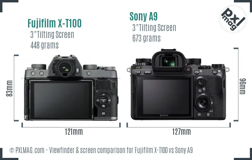 Fujifilm X-T100 vs Sony A9 Screen and Viewfinder comparison