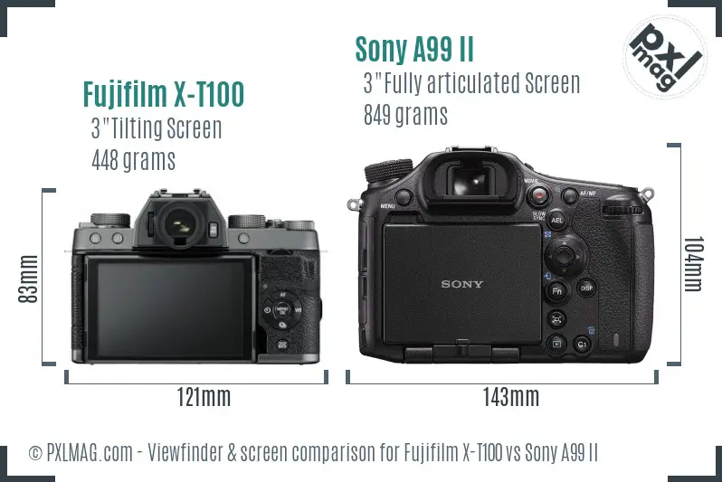 Fujifilm X-T100 vs Sony A99 II Screen and Viewfinder comparison