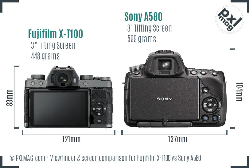 Fujifilm X-T100 vs Sony A580 Screen and Viewfinder comparison