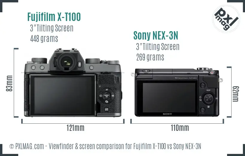 Fujifilm X-T100 vs Sony NEX-3N Screen and Viewfinder comparison