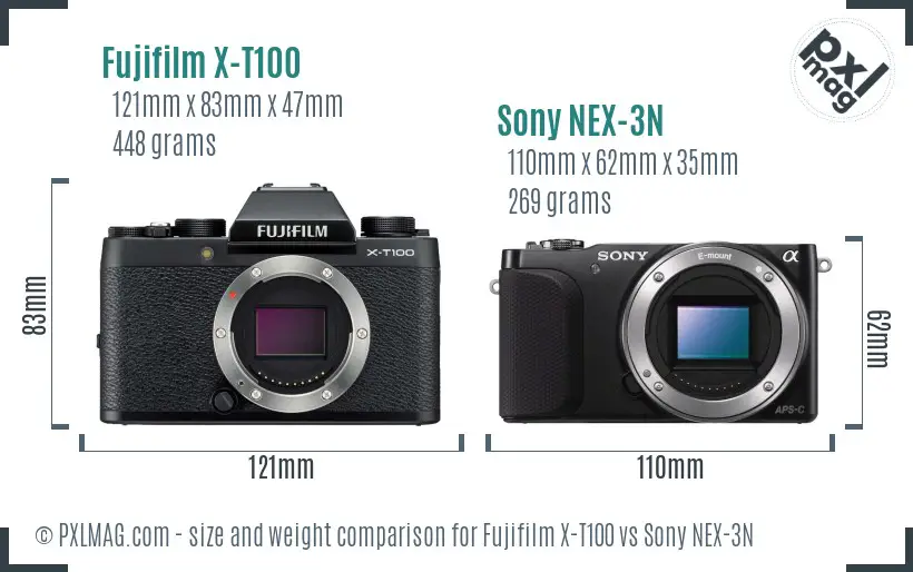 Fujifilm X-T100 vs Sony NEX-3N size comparison