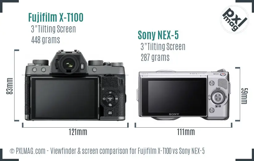 Fujifilm X-T100 vs Sony NEX-5 Screen and Viewfinder comparison