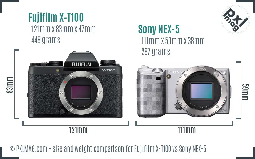 Fujifilm X-T100 vs Sony NEX-5 size comparison