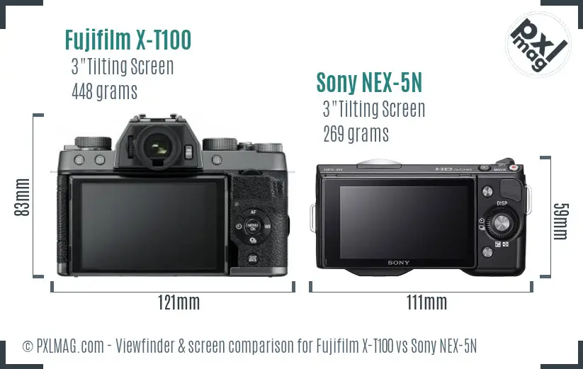 Fujifilm X-T100 vs Sony NEX-5N Screen and Viewfinder comparison Fujifilm X-T100 vs Sony NEX-5N Screen and Viewfinder comparison