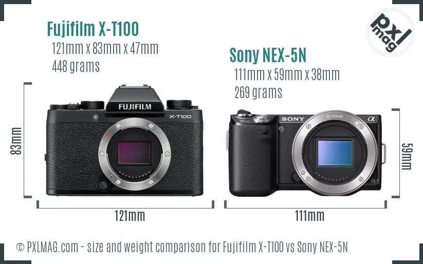 Fujifilm X-T100 vs Sony NEX-5N size comparison Fujifilm X-T100 vs Sony NEX-5N size comparison