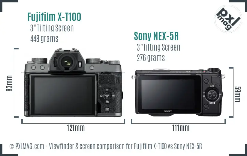 Fujifilm X-T100 vs Sony NEX-5R Screen and Viewfinder comparison