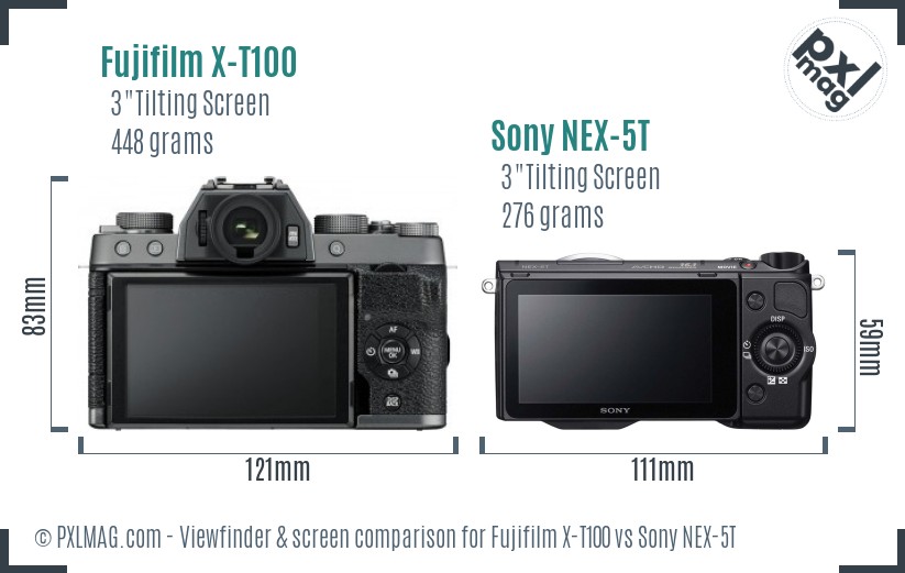Fujifilm X-T100 vs Sony NEX-5T Screen and Viewfinder comparison