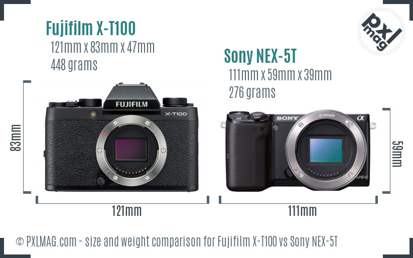 Fujifilm X-T100 vs Sony NEX-5T size comparison Fujifilm X-T100 vs Sony NEX-5T size comparison