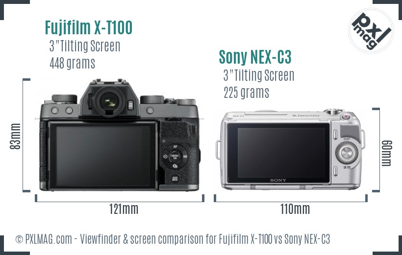 Fujifilm X-T100 vs Sony NEX-C3 Screen and Viewfinder comparison