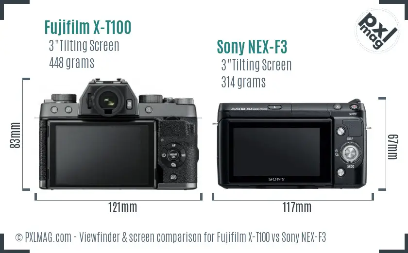 Fujifilm X-T100 vs Sony NEX-F3 Screen and Viewfinder comparison