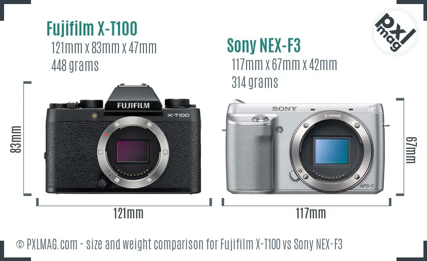 Fujifilm X-T100 vs Sony NEX-F3 size comparison