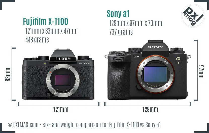 Fujifilm X-T100 vs Sony a1 size comparison