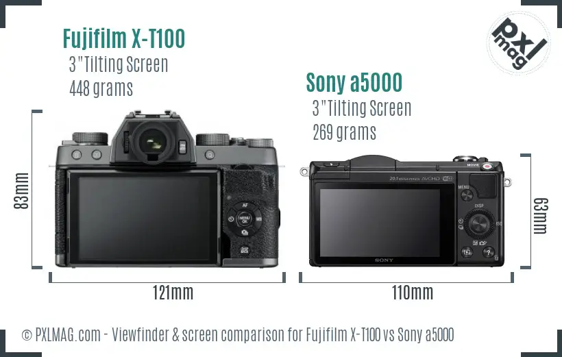 Fujifilm X-T100 vs Sony a5000 Screen and Viewfinder comparison